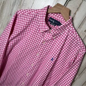 Vintage Polo Ralph Lauren Gingham Pink Long Sleeve Button Down Shirt‎ Mens XL